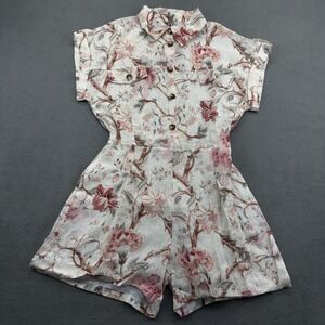 Saiph Lab Beige Pink Rose Linen Button Up Romper Size M Asian Oriental NWT Italy